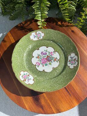 Rare  Antique Sitzendorf Porcelain Floral Plate Green German Dresden Plate